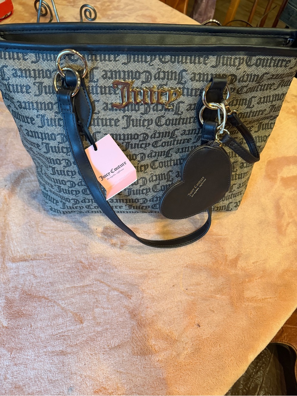 Juicy Couture Black and Brown Logo Satchel